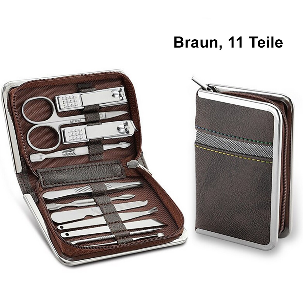 TPFBeauty Maniküre- & Pediküre-Set 11-teilig aus Kunstleder - Schwarz