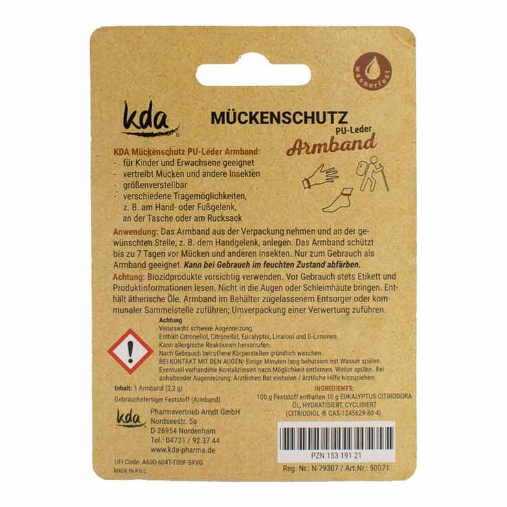 Mückenschutz Armband PU Leder braun / weiß KDA, 1 St