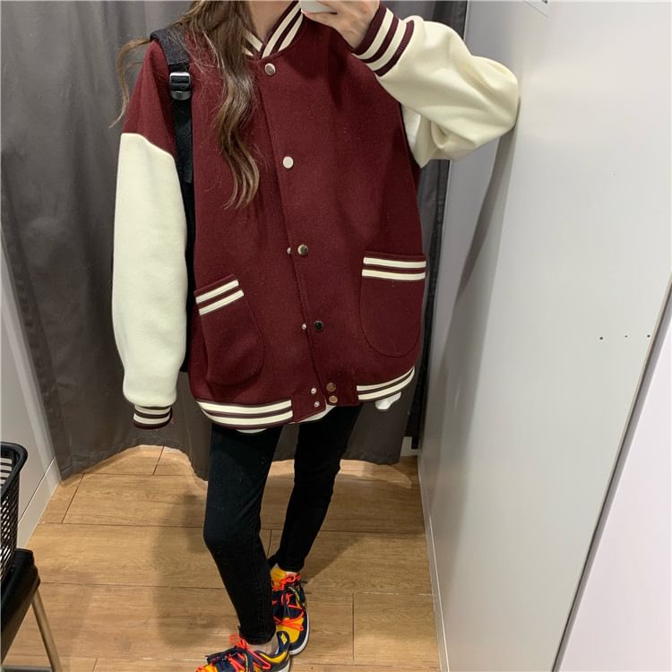 Peach+velvet - Colorblock honkbaljack