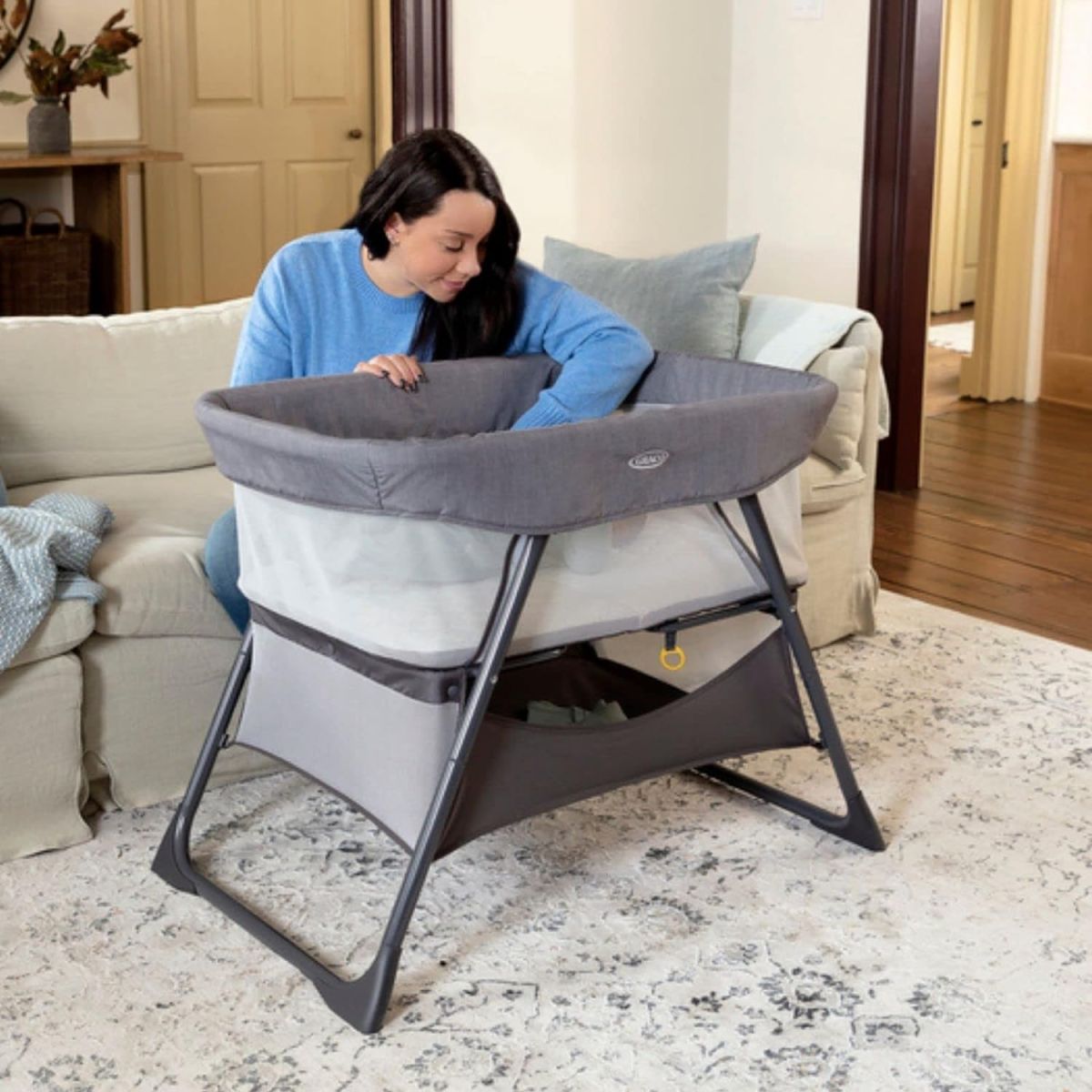 Side-by-Side Bedside Bassinet/Crib Keeping Baby Close to You, Folds Down Small
