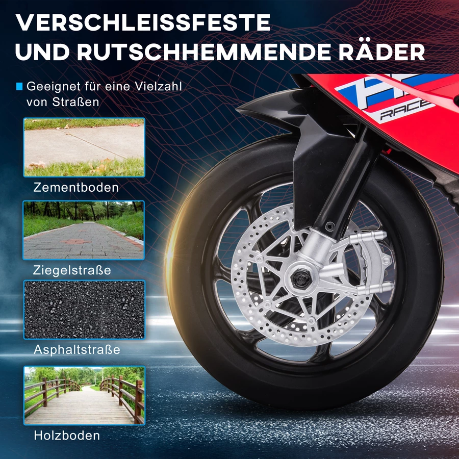 HOMCOM Kinder Elektromotorrad mit 3 Musikmodi rot