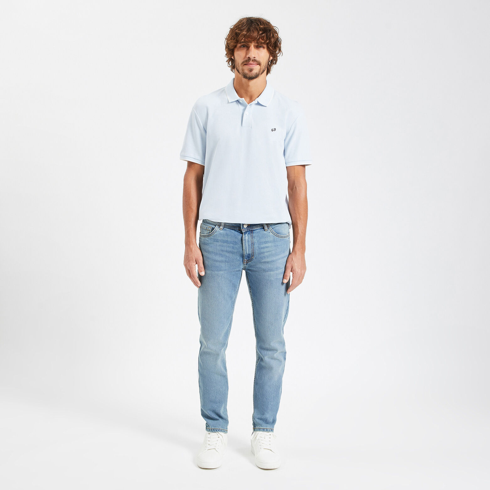 Jean slim en coton et polyester recyclés Bleu