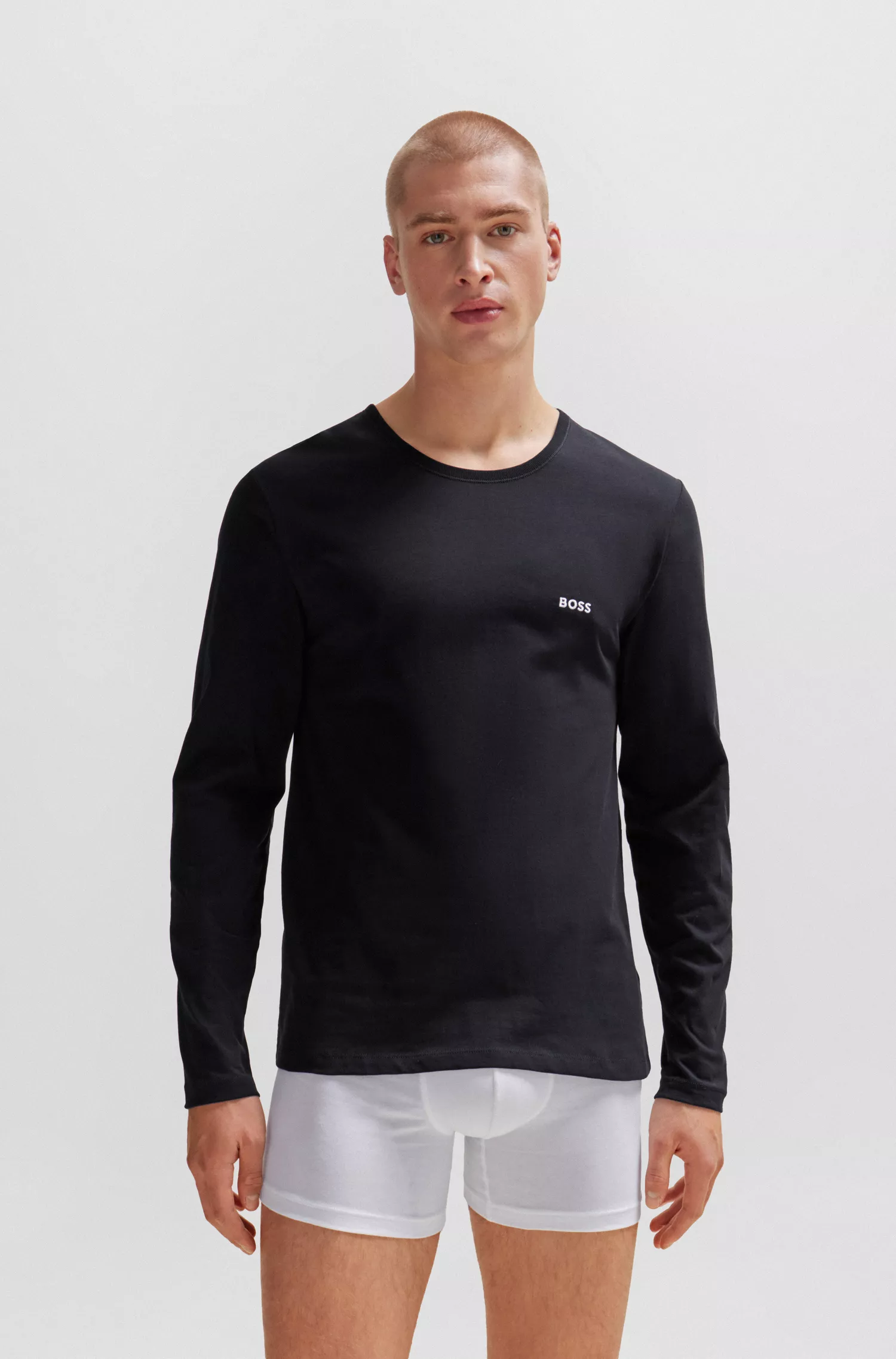 BOSS Black - Pacote com três camisetas de algodão com logotipos.