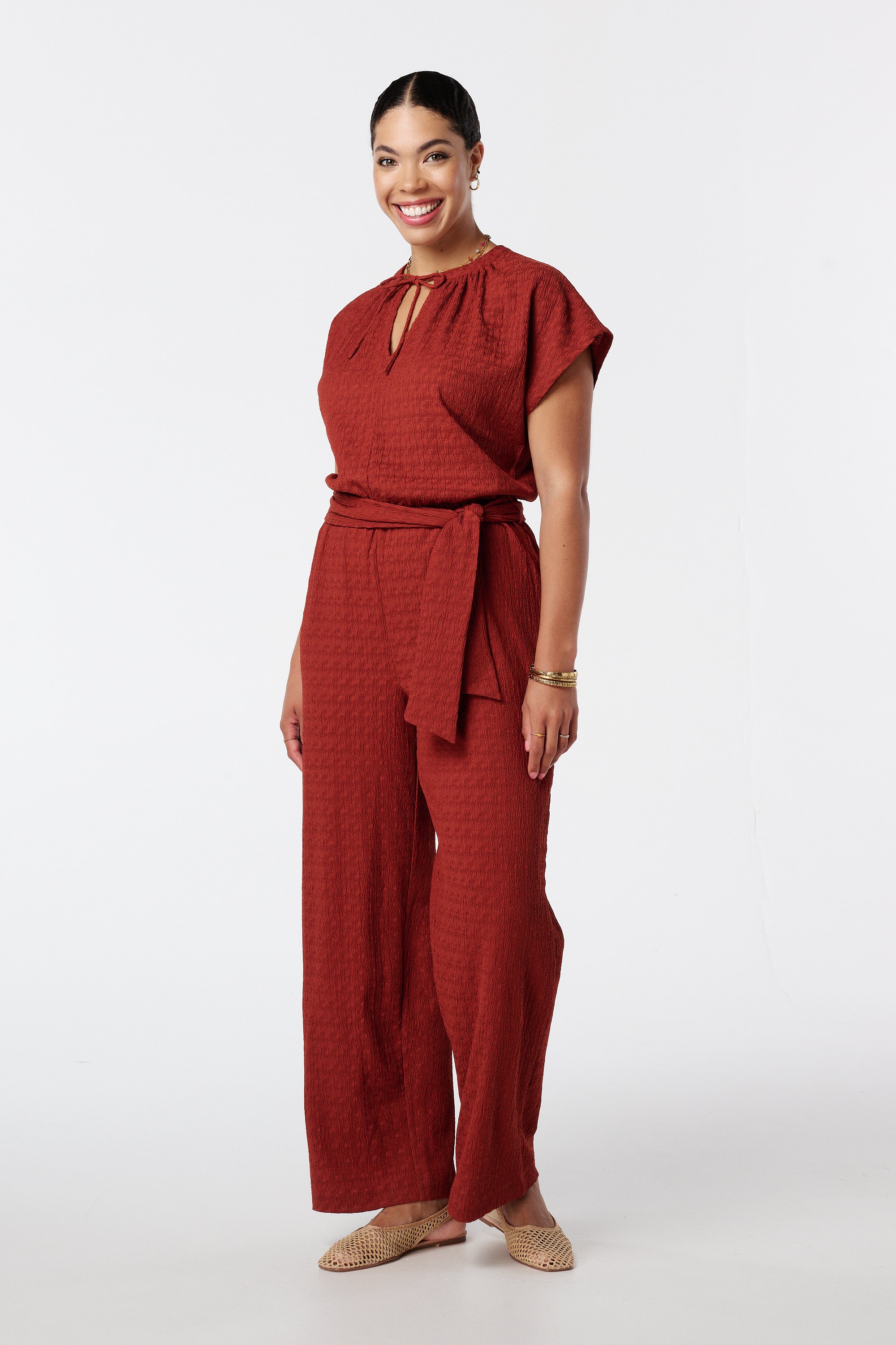 Jumpsuit met wijde pijpen Steen rood