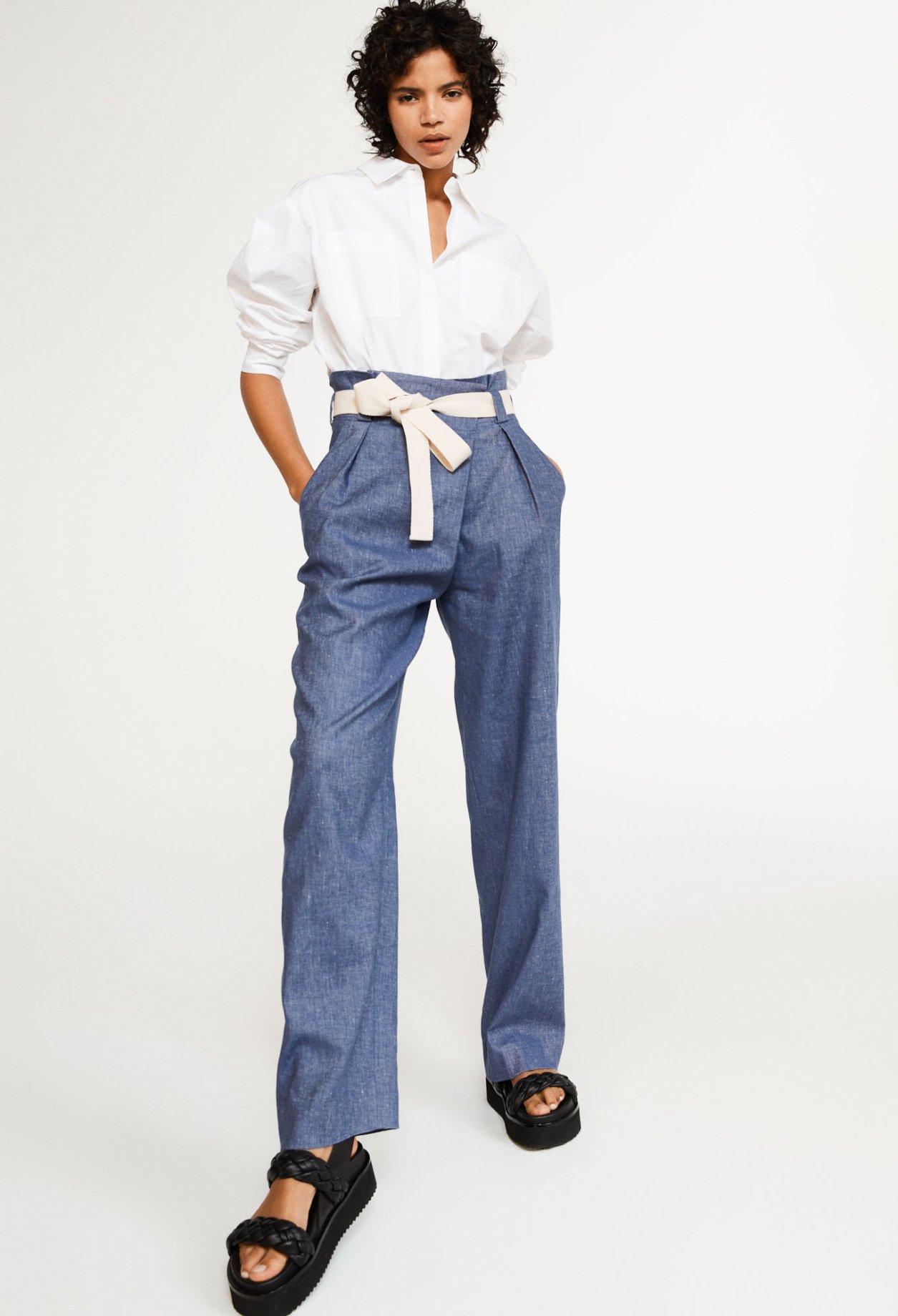 Pantalon paperbag taille haute