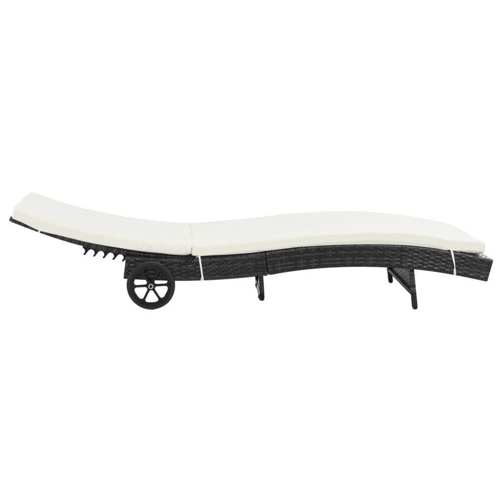 Transat chaise longue bain de soleil lit de jardin terrasse meuble d'extérieur avec roues et coussin résine tressée noir 02_0