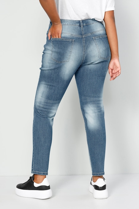 Boyfriend-Jeans, Glitzer Totenköpfe, Destroy-Effekte, 5-Pocket