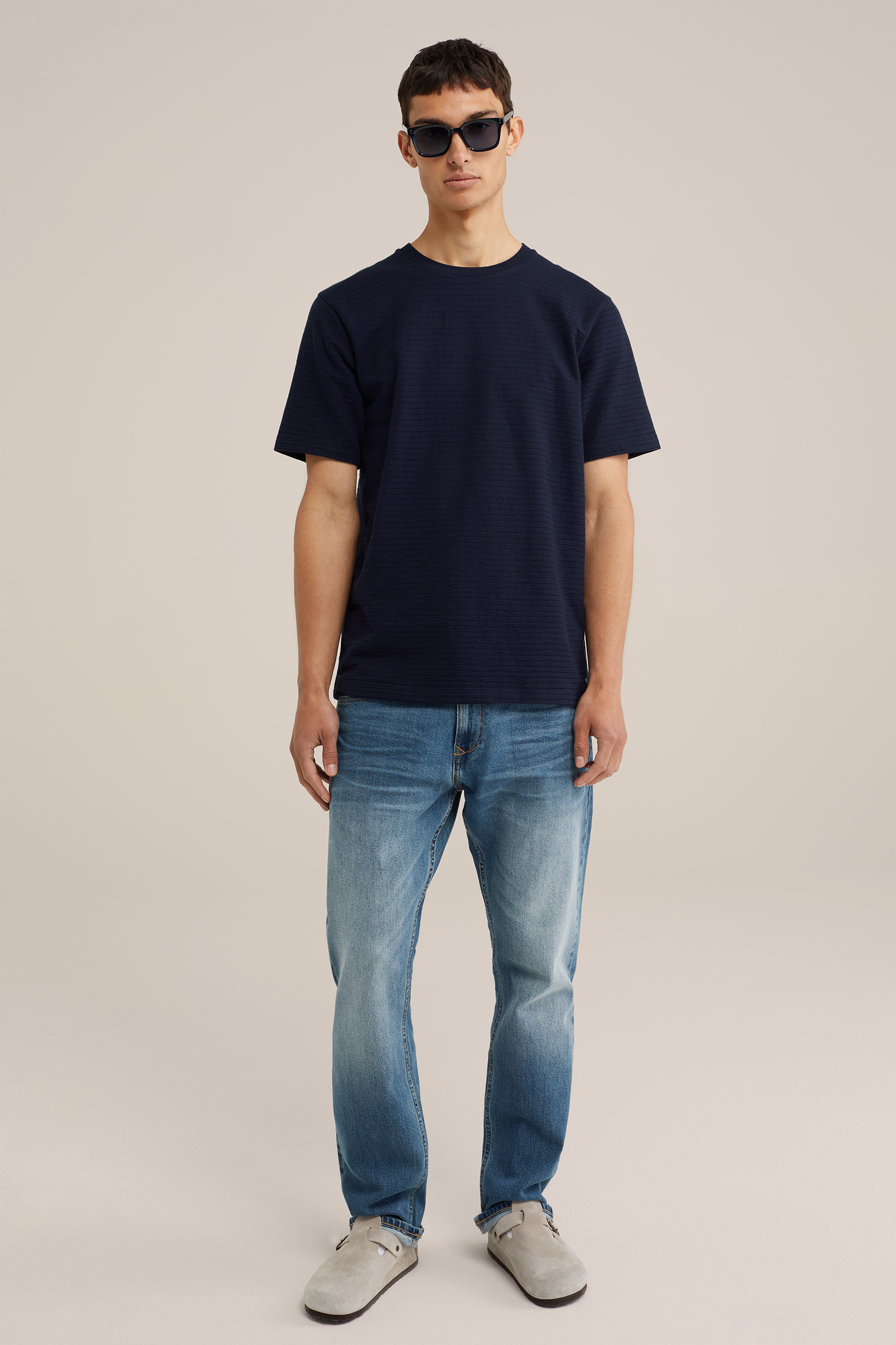 T-shirt met structuur WE Fashion Marineblauw