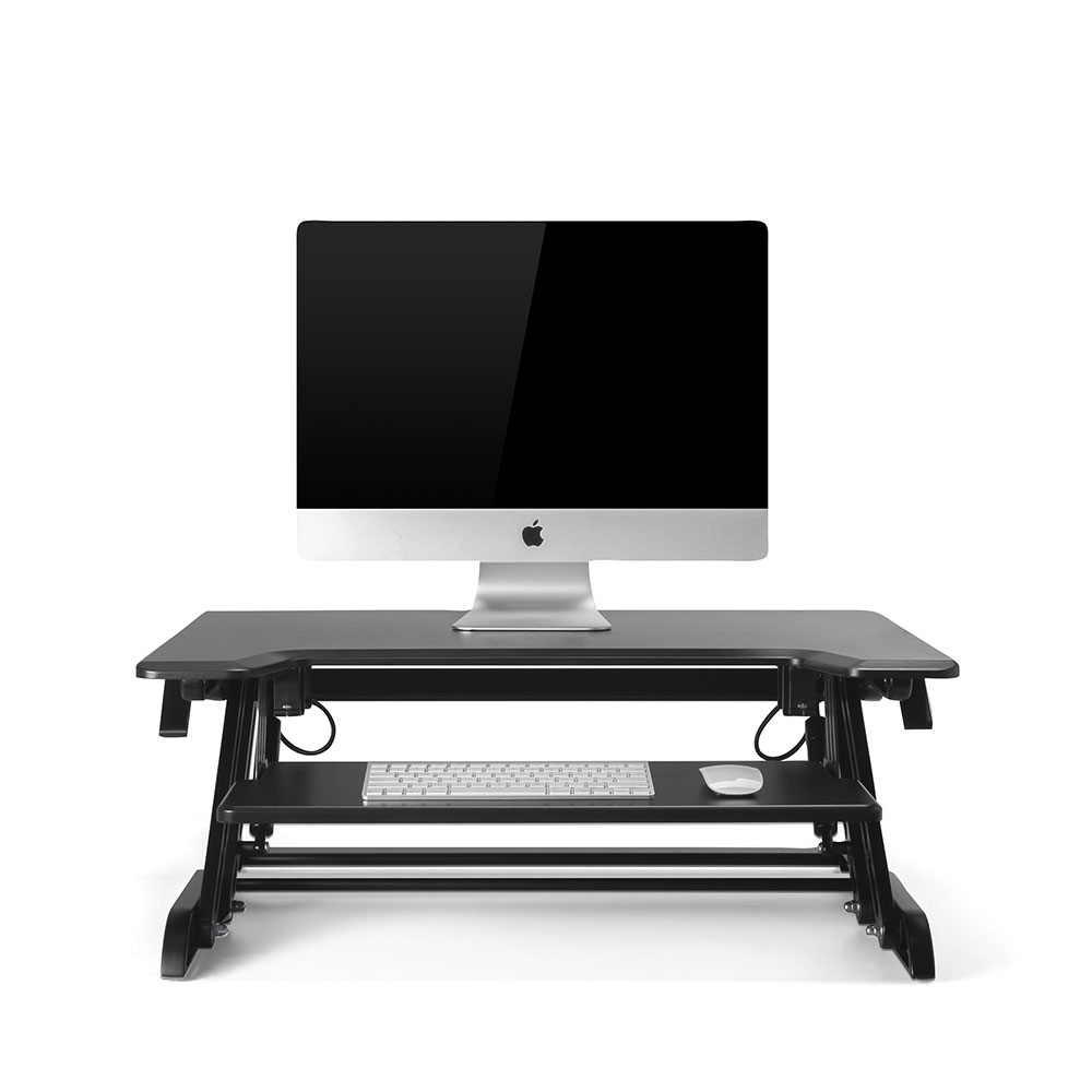 Sit Stand Höhenverstellbarer Alu Stehpult Tischaufsatz Ständer für Laptop / Monitore und Maus / Tastatur - Weiss