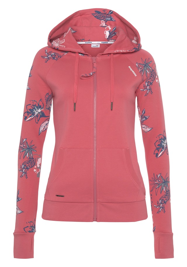 KangaROOS Kapuzensweatjacke , mit blumigem Druck im Hawaii-Look