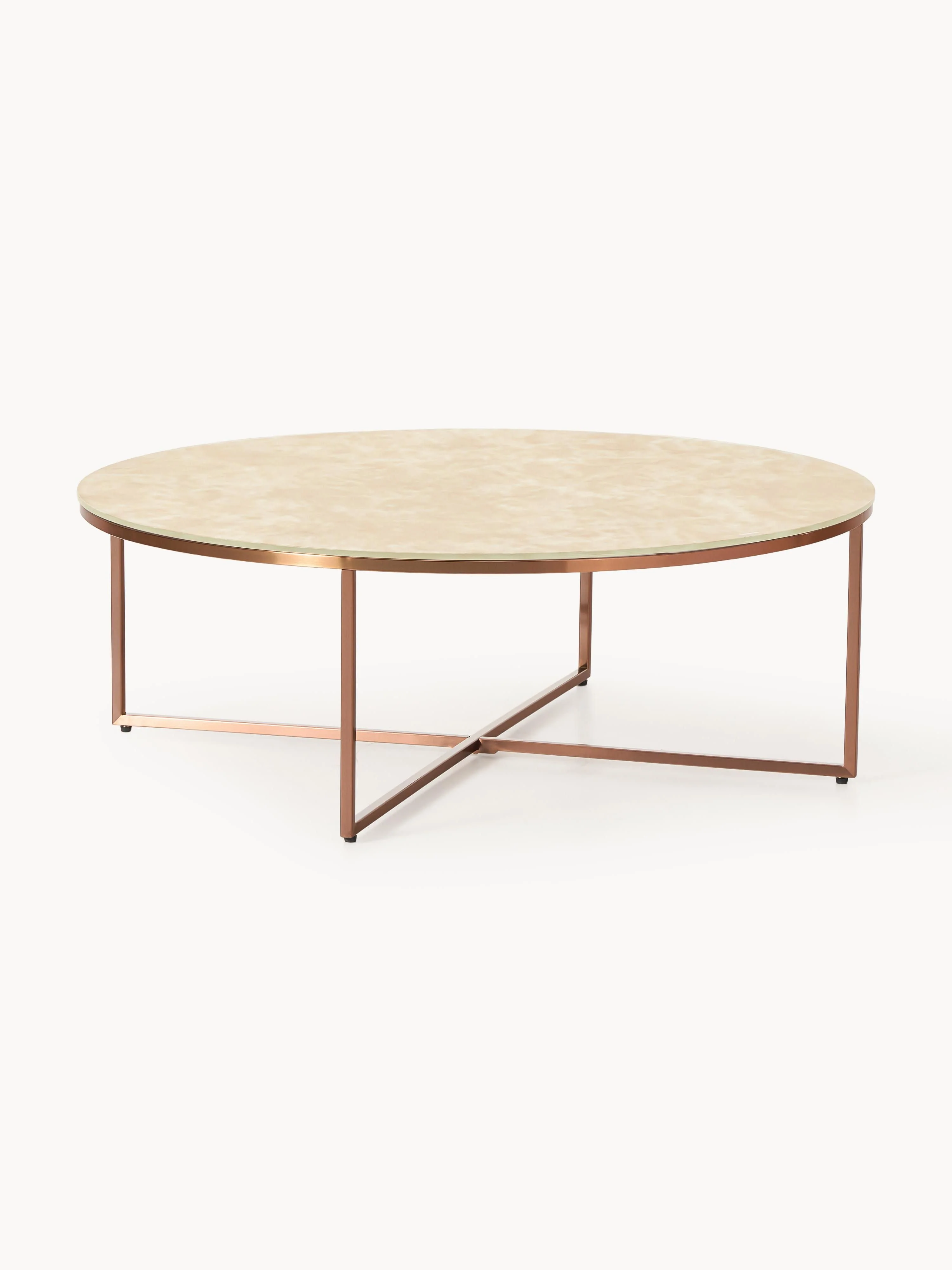 Ronde XL salontafel Antigua met glazen tafelblad in marmerlook