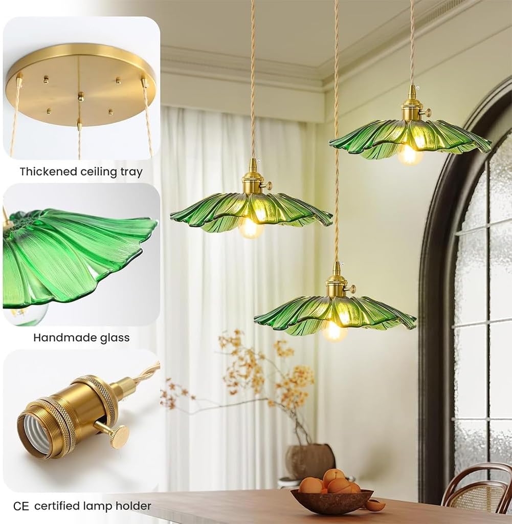 Pendelleuchte grünes Glaslicht Kücheninselleuchten Esszimmerleuchte Kronleuchter Blume DREI Lichter für Schlafzimmer Küche Flur grüne Sonnenblumenform verstellbar Hängeleuchte
