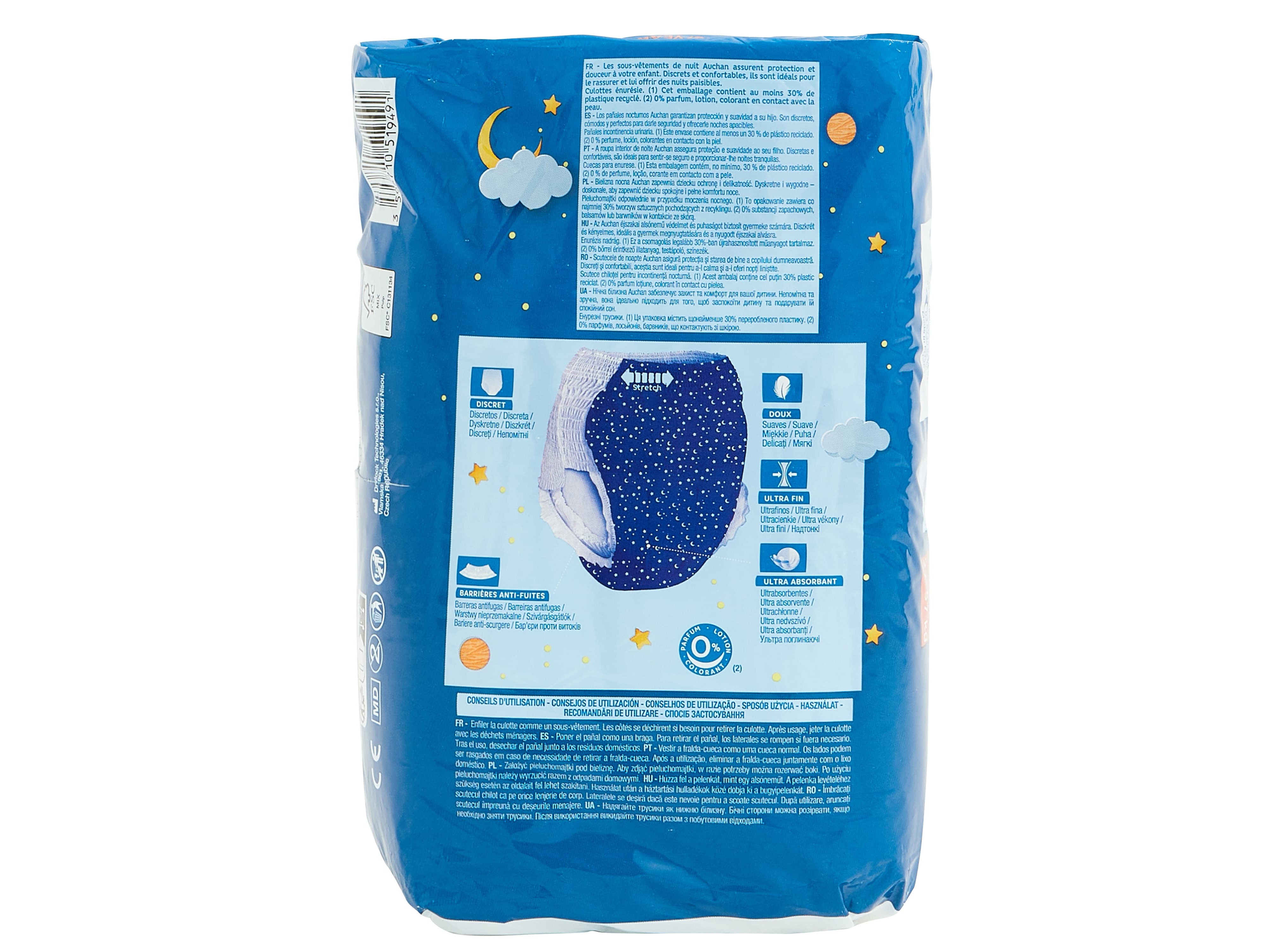 CUECAS NOITE AUCHAN PYJAMA PANTS 8-15 ANOS 27-57KG 12UN