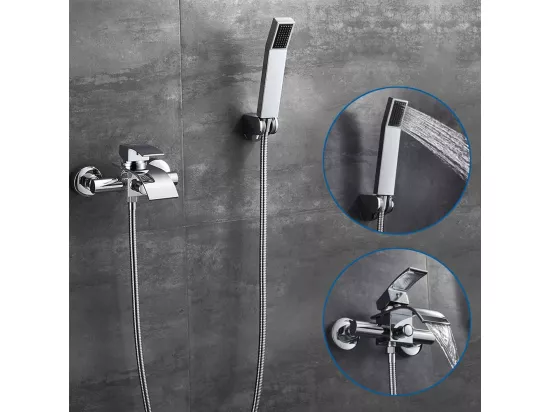 Mitigeur de Baignoire Robinet de Douche en Cascade avec Pommeau de douche Economie d'eau Laiton Chrome pour Salle de bain