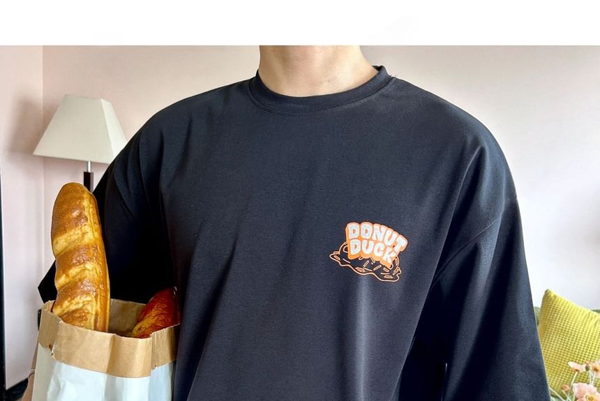 SeoulPop - T-shirt met korte mouwen en eendenprint, losvallend