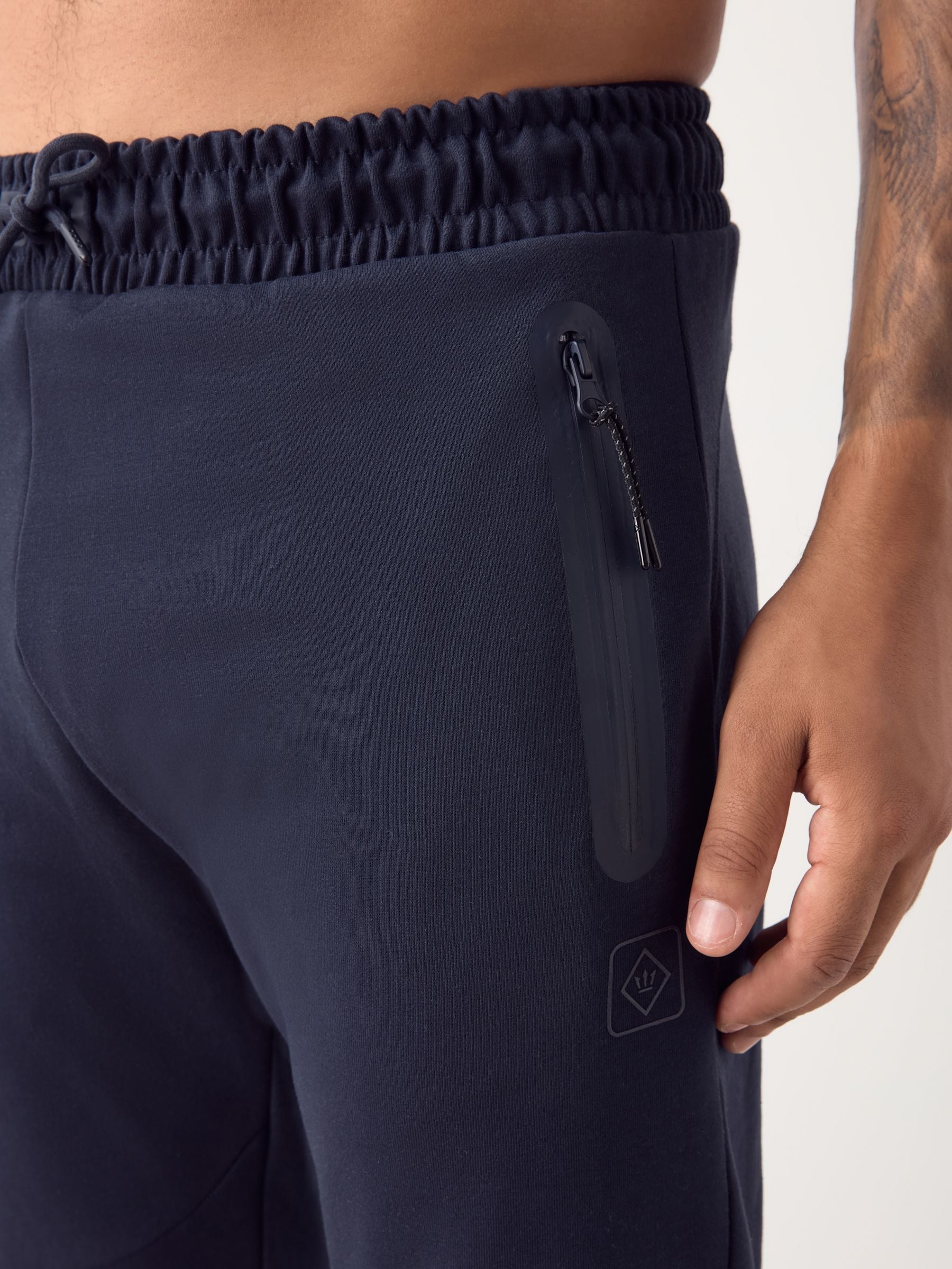 Donkerblauw - Sport- en vrijetijdsjoggingbroek met boorden