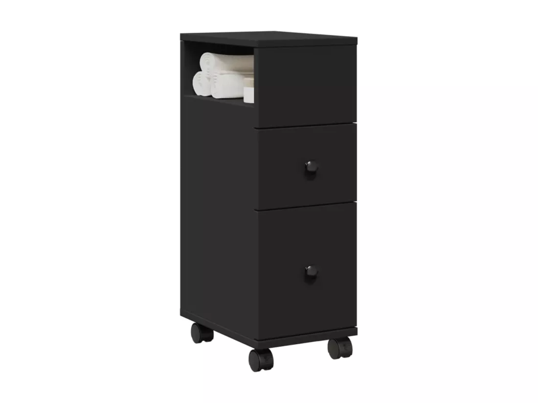 Meuble étroit de salle de bain à roulettes noir