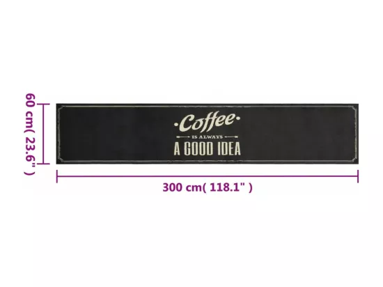 Tapis de cuisine lavable texte Coffee 60x300 cm velours