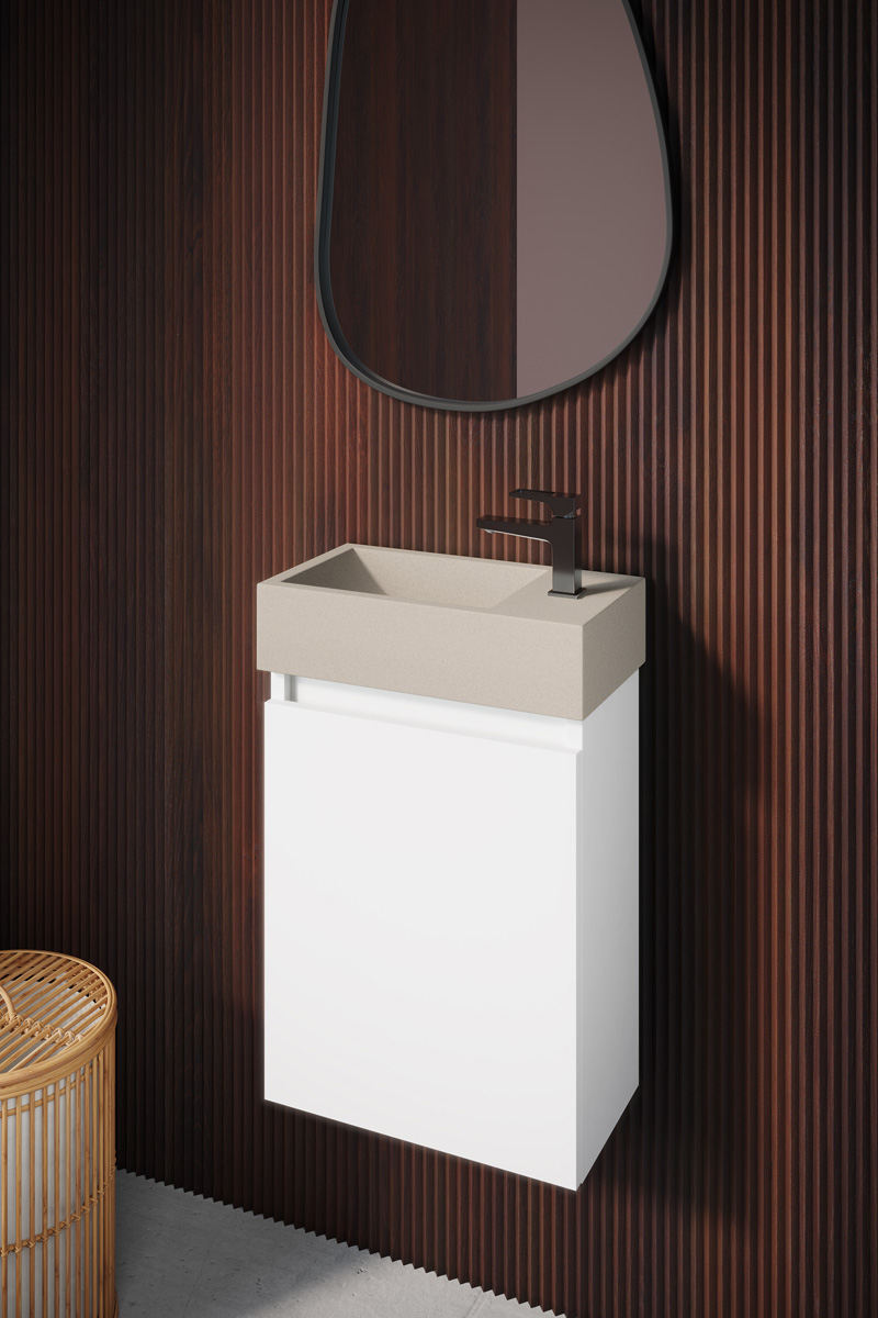 Fontana Crest toiletmeubel mat wit 40x22cm met beige fontein rechts