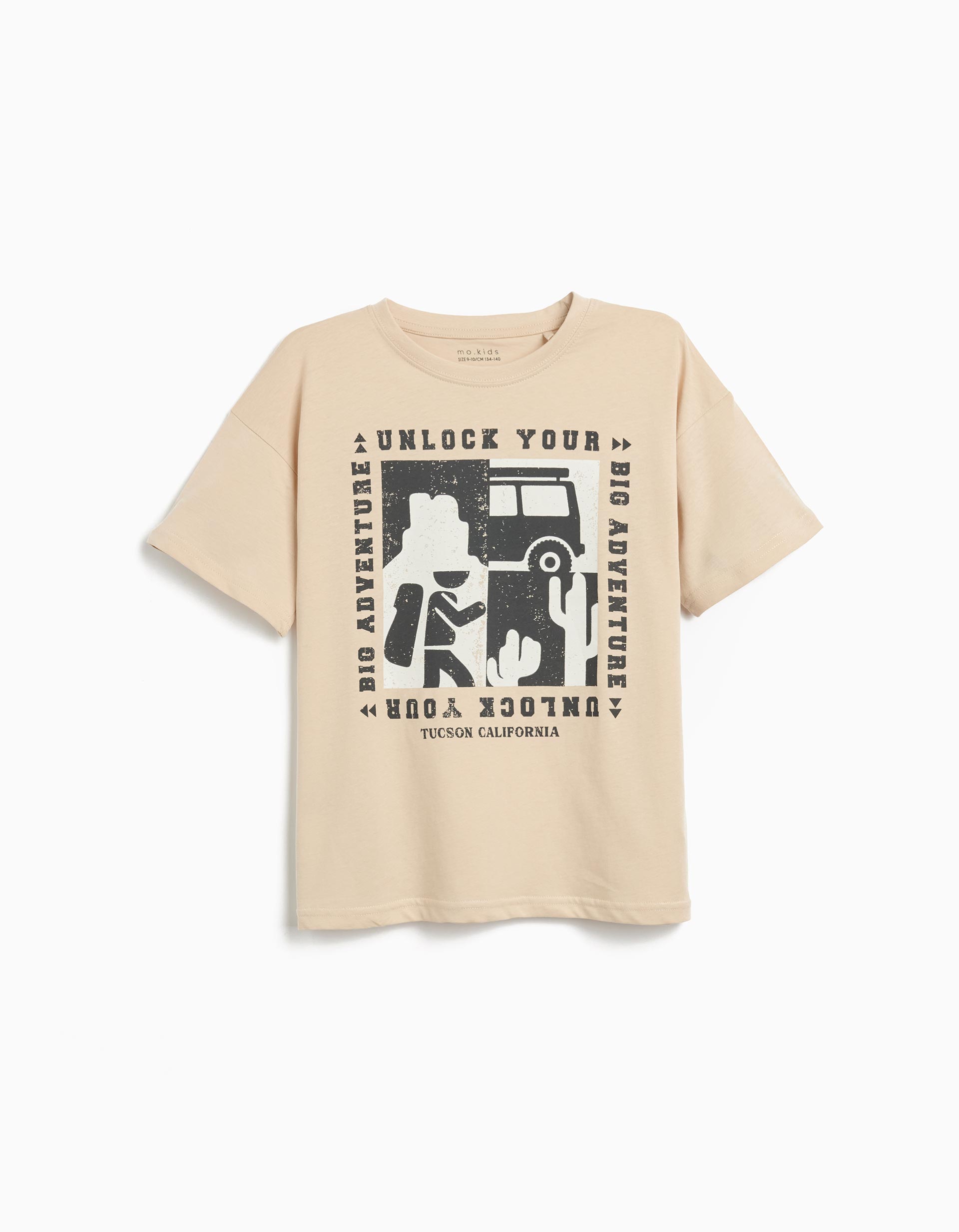 T-shirt Print, Menino, Bege Claro