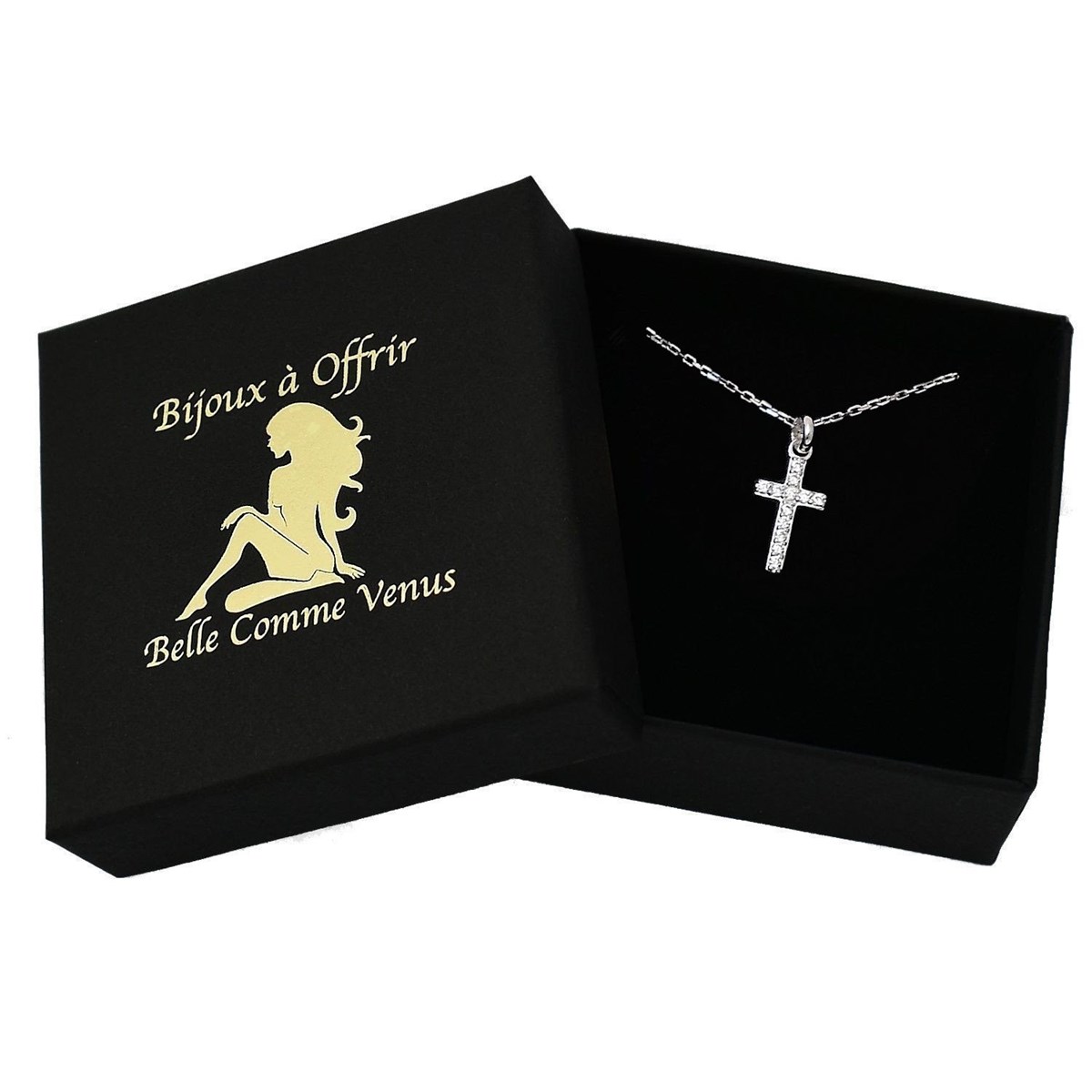 Collier croix oxyde de zirconium Argent 925 Rhodié