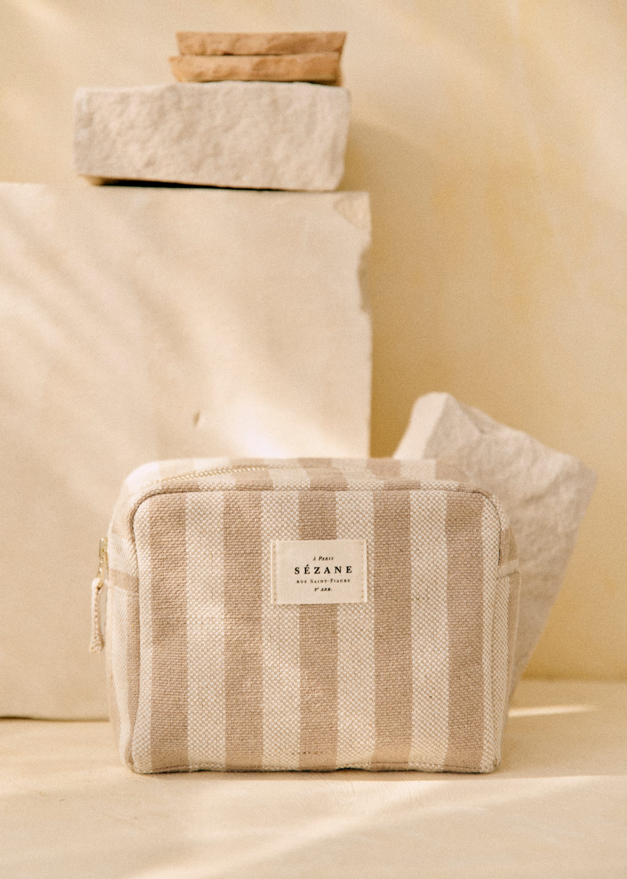Trousse de Toilette Jute - Rayures Taupes - SACS/NEW SACS Nos Paniers 5906418