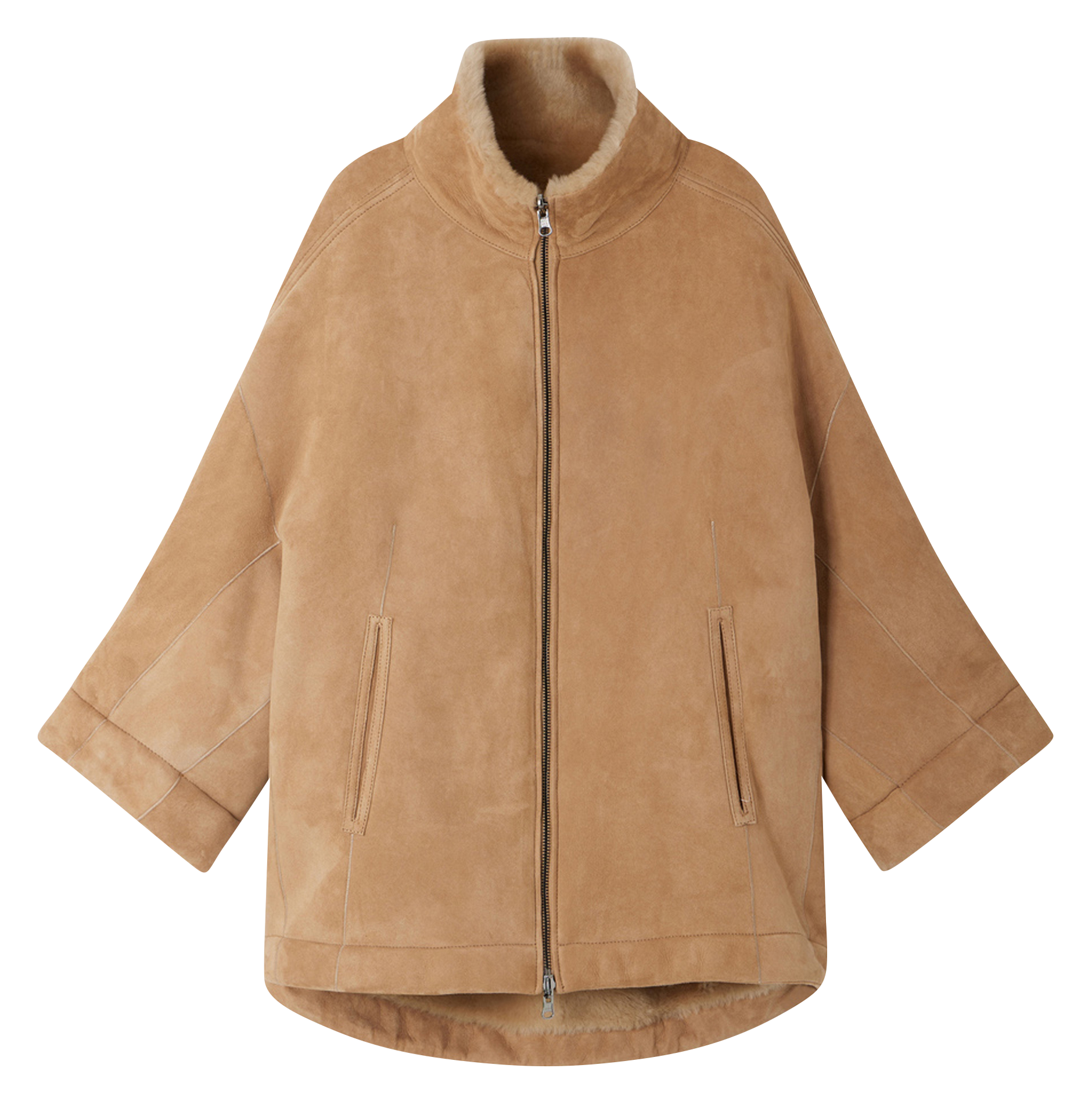 LYSA - Manteau long en cuir velours | Marron