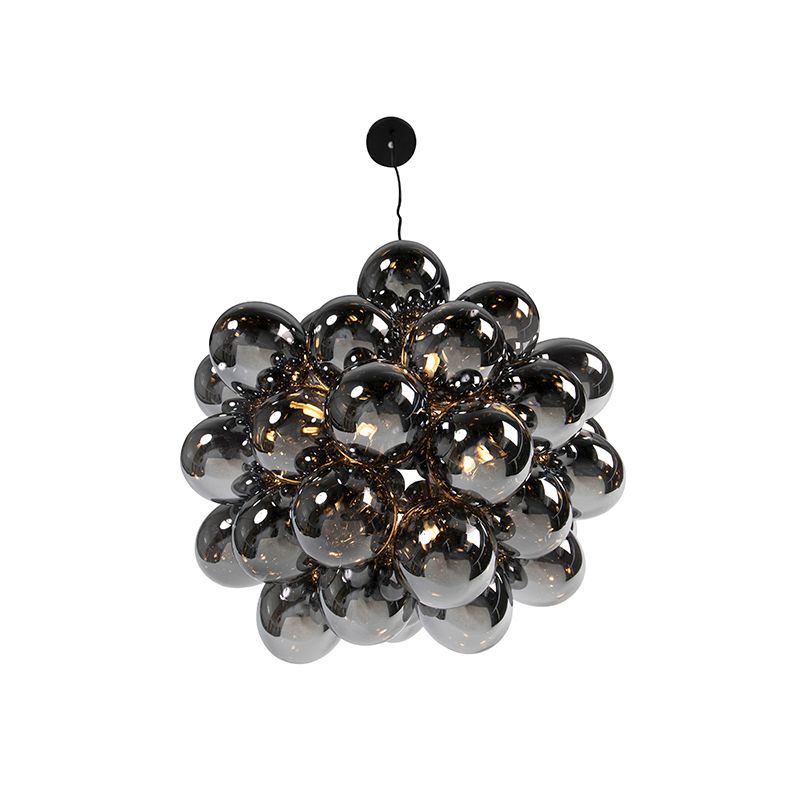 Design hanglamp zwart met smoke glas 8-lichts rond - Uvas