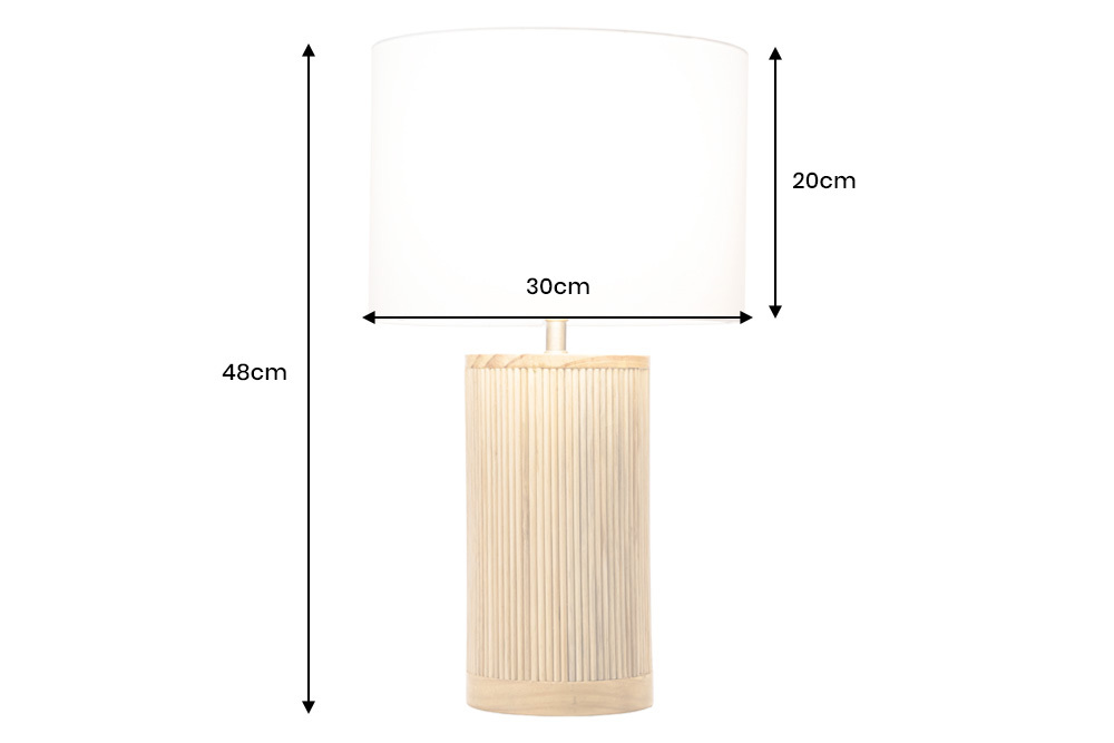 Handgearbeitete Tischlampe GATSBY 50cm natur weiß Weiden- und Kiefernholz