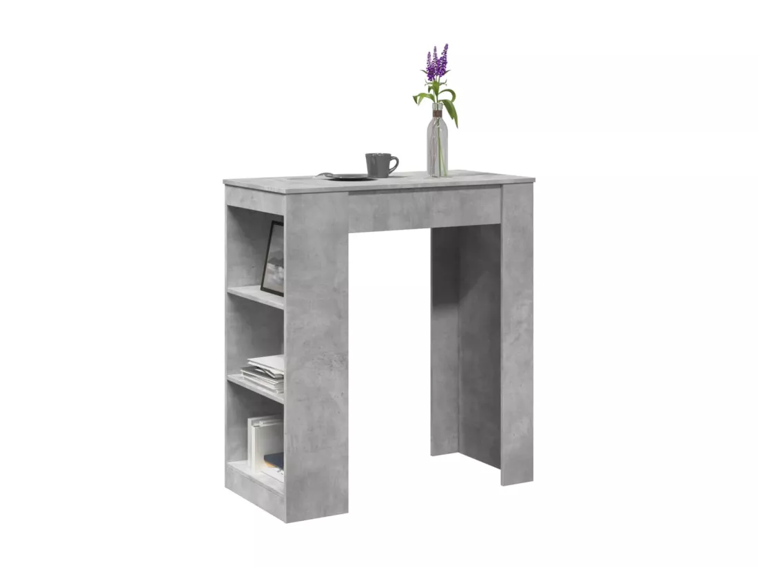 Table de bar avec étagères gris béton bois d'ingénierie