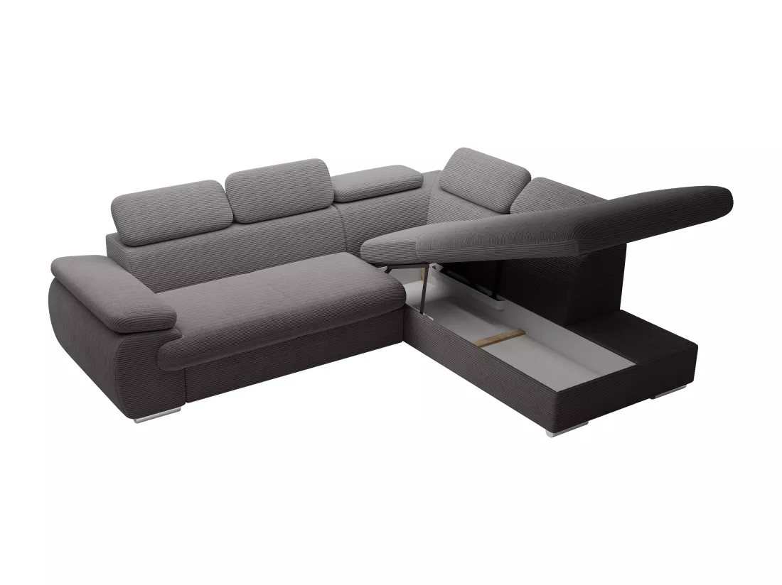 Canapé d'angle droit convertible en velours côtelé gris foncé FABIEN