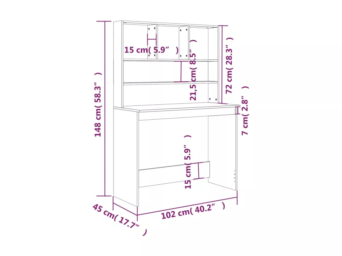 Bureau avec étagères Sonoma gris 102x45x148cm Bois d'ingénierie