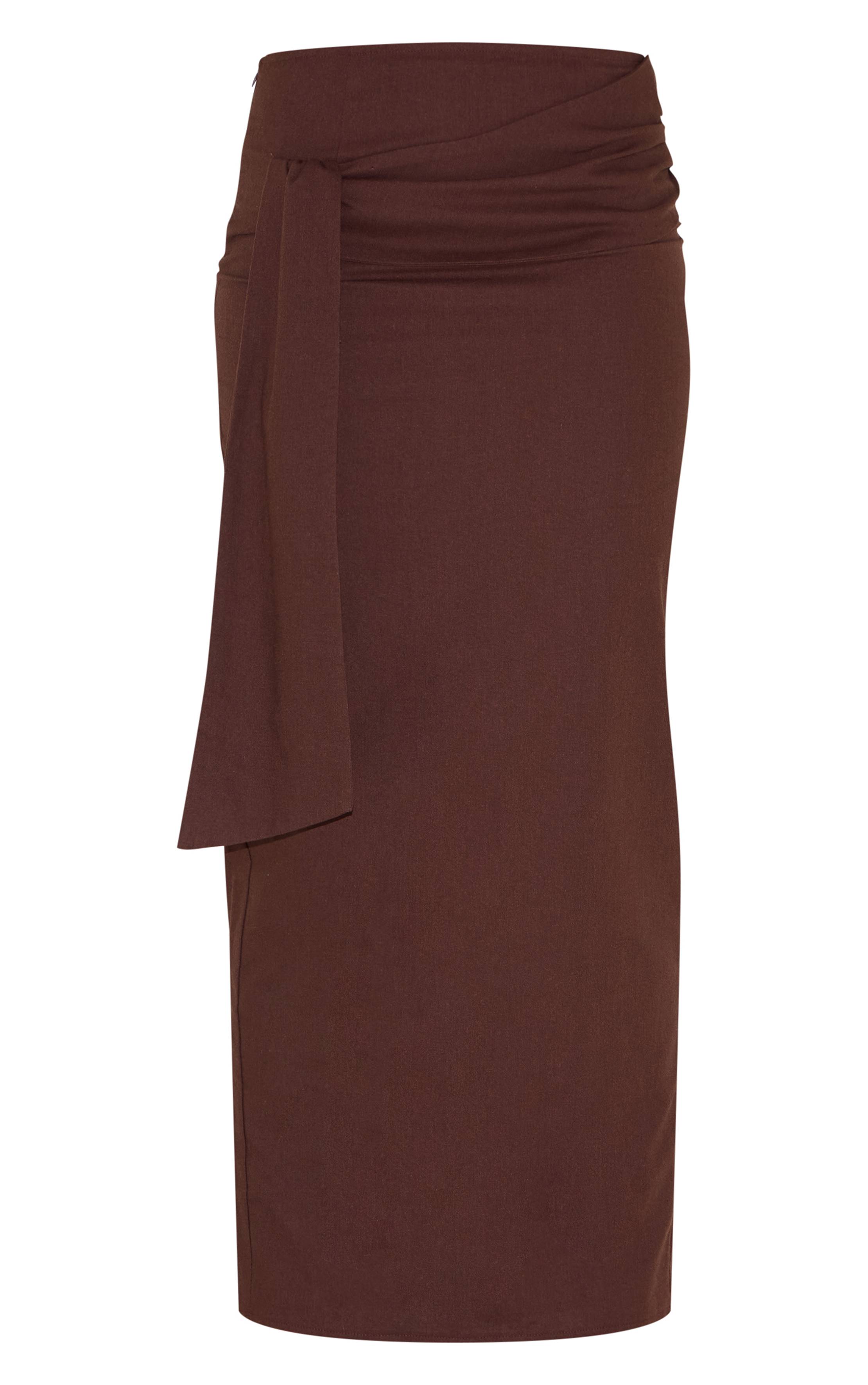 Chocolat Jupe Mi-longue Tall En Tissu Tissé Avec Détail Drapé