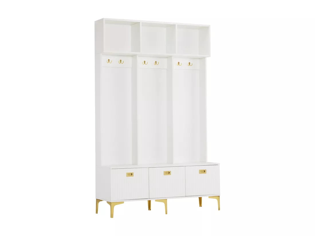 Vestiaire d'entrée moderne - avec porte-manteau et rangements à chaussures - Blanc