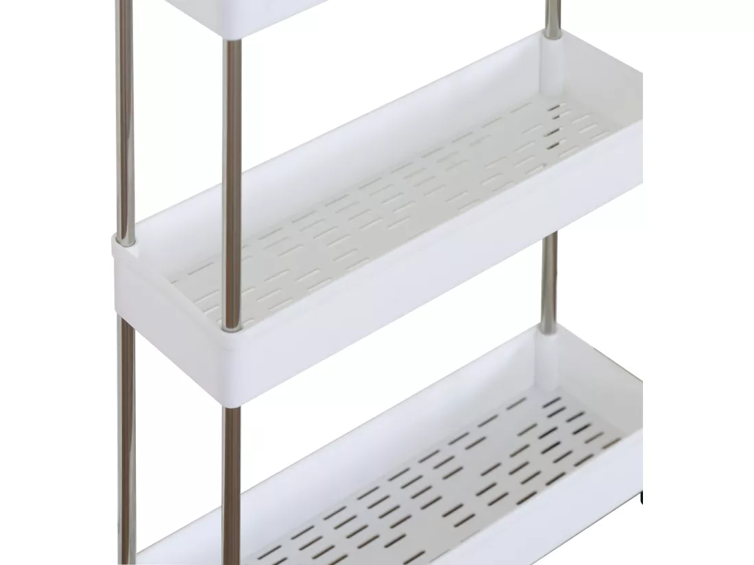 Chariot de cuisine Salle de bain avec roues 4 étagères Plastique Blanc