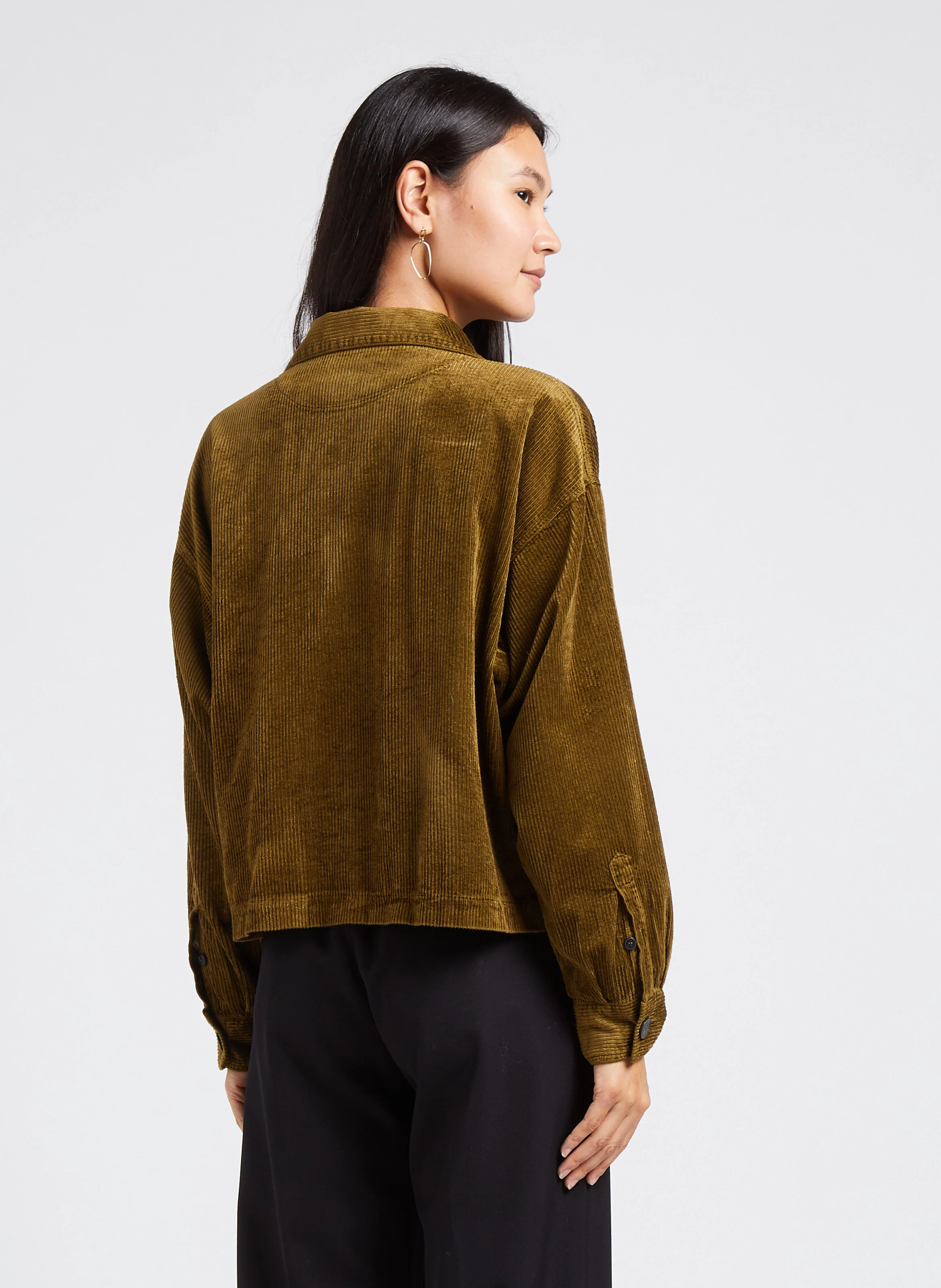 Chemise col tailleur en velours côtelé | Vert