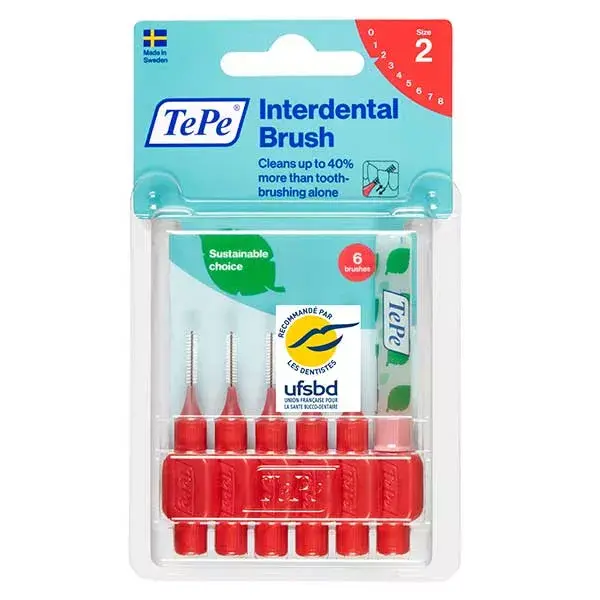 Escova interdental TePe Eco-Responsible ISO 2 / 0,50 mm, pacote com 6 unidades.