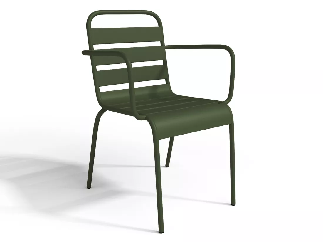 Salle à manger de jardin en métal - une table D.110 cm et 4 fauteuils empilables - Kaki - MIRMANDE de MYLIA