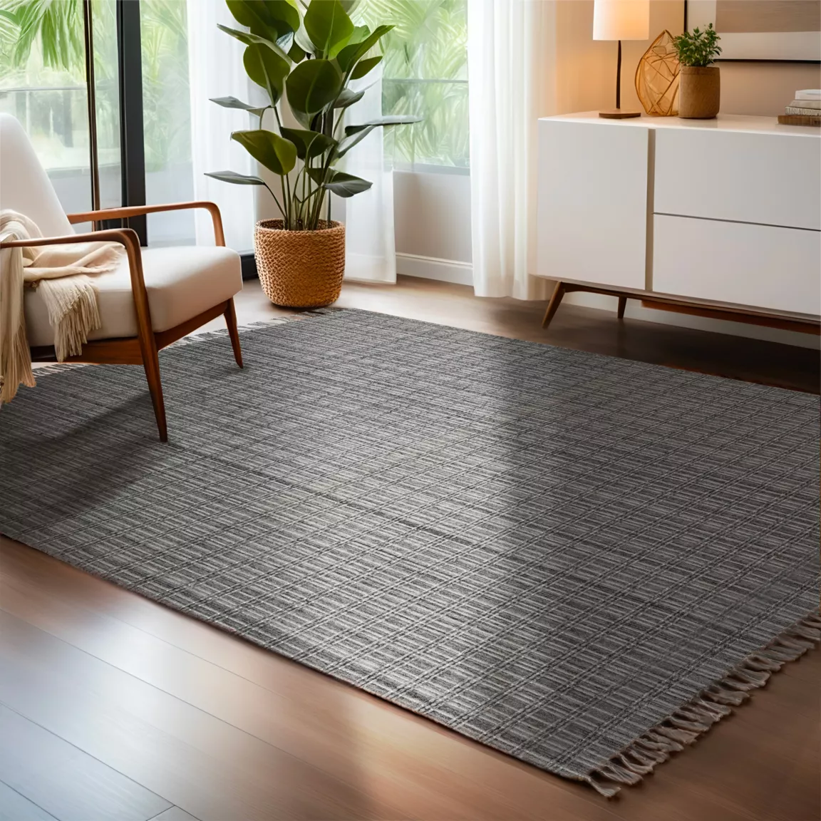 Tapis de salon rectangulaire matière recyclée (160 x 230 cm) Priya Gris
