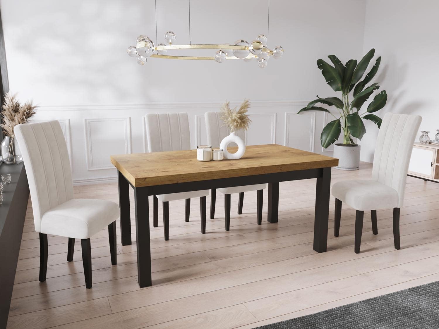 WFL GROUP Moderner Rechteckiger Ausziehbarer Esstisch - Platzsparend - Schwarze Holzbeine - 200 bis 300 cm - Hergestellt in EU - 200 x 100 cm - Lancelot Eiche