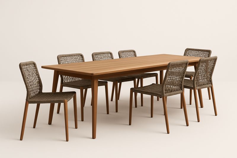 Essgruppe Akazienholz und Rattangeflecht 180x90 cm