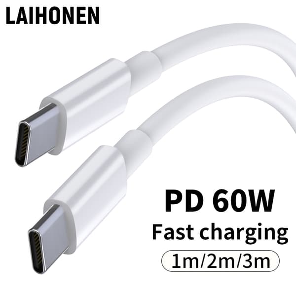 INF 3 m hurtigladekabel, USB C til USB C-kabel 60 W