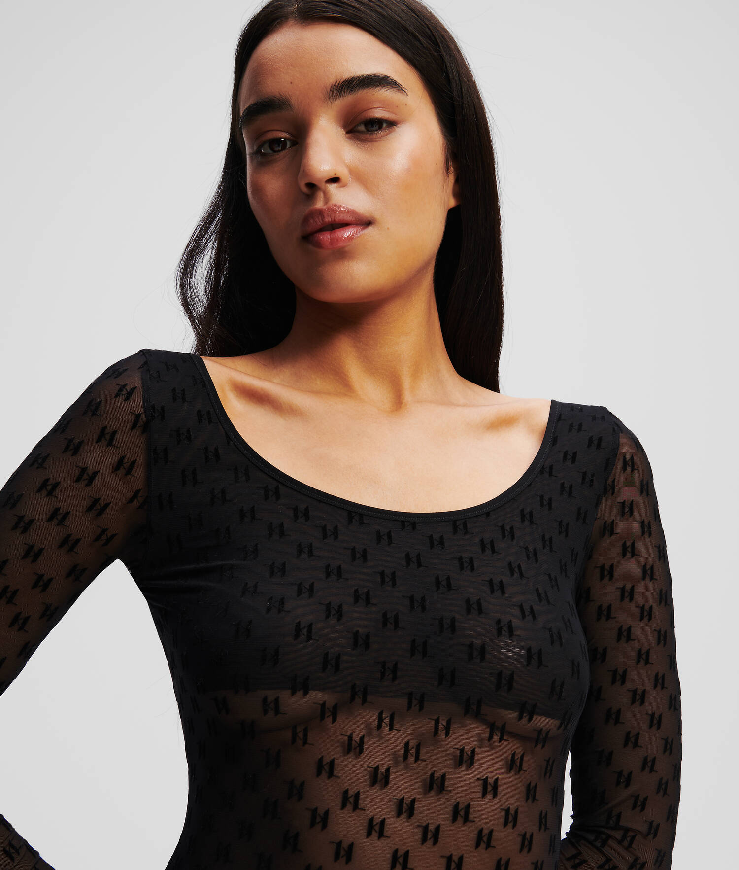 BODY EN MESH À MANCHES LONGUES KL MONOGRAM