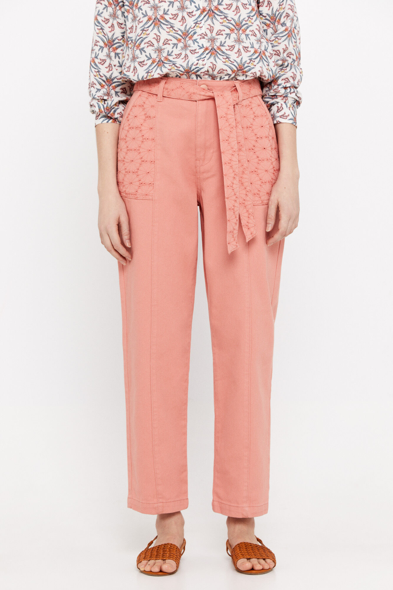 Calça cargo vaquero com modelagem desleixada - Coral