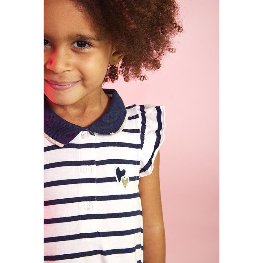 Robe polo en jersey imprimé pour fille - Ecru