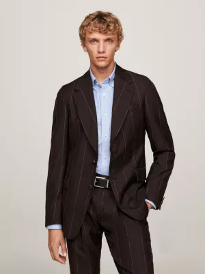 Blazer slim de risca de giz larga com abotoamento simples