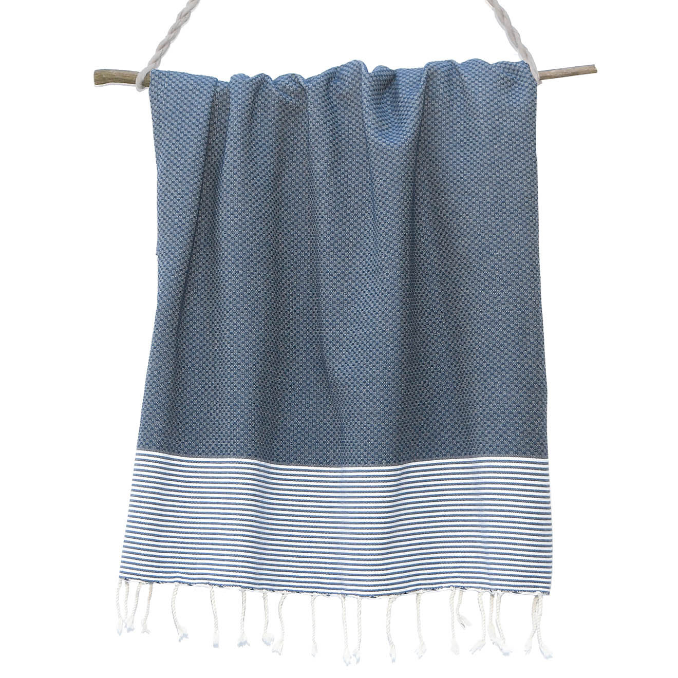 Febronie Fouta Nid d'Abeille Ibiza bleu jean/blanc - 100x200 cm