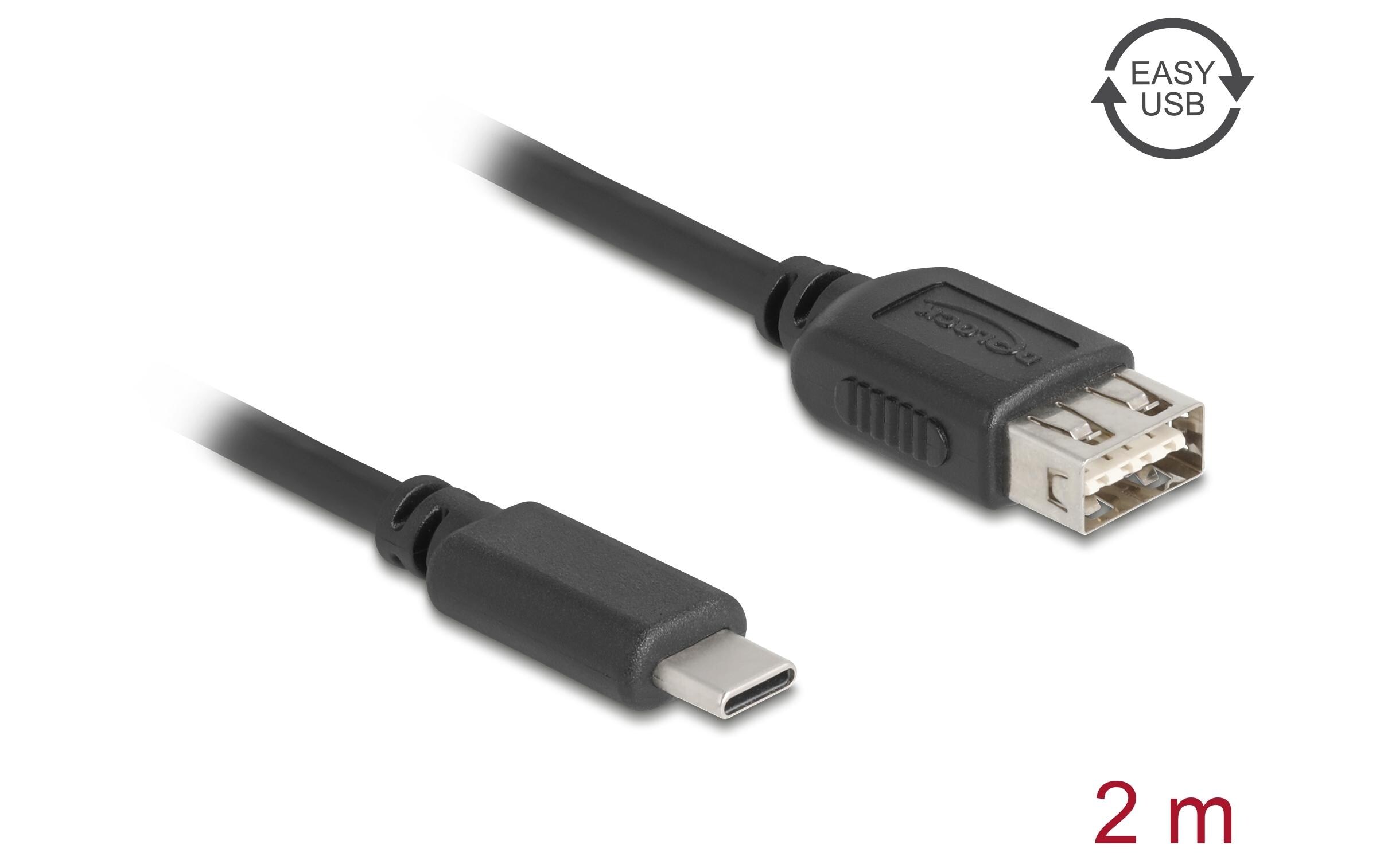 USB 2.0-Kabel USB C - USB A 2 mUSB Kabel zur Datenübertragung und Stromversorgung über kurze Strecke
