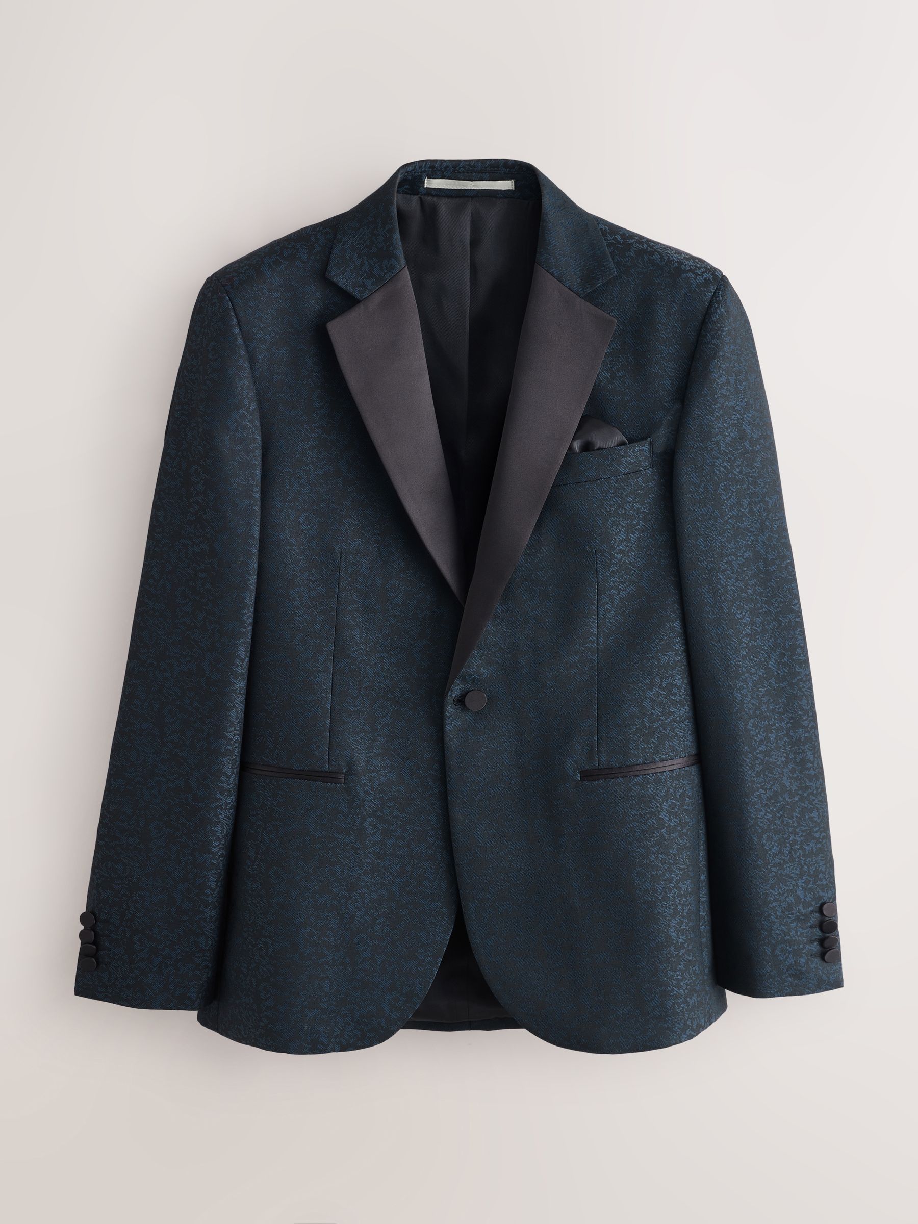 Donkerblauw - Slim Fit Jacquard Pattern Tuxedo Suit Jacket