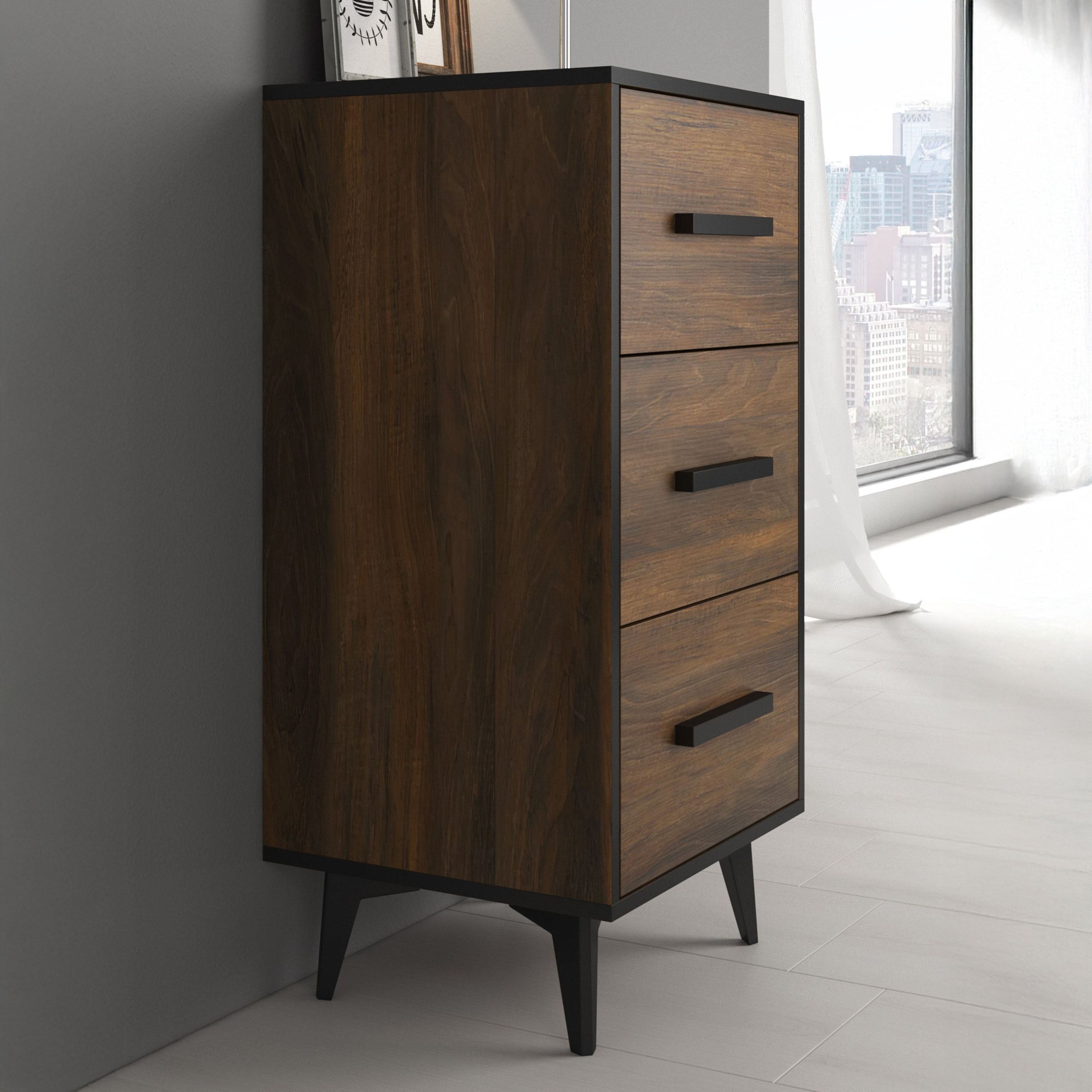 Frey - Ladekast - Donker eiken/zwart - 47x40x95 cm
